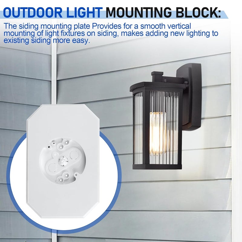 Pulems Siding Mounting Block 8141DBL, Vinyl Siding Mounting Block Outdoor Light Mount Plate Kit with Built-in Electrical Box for 1/2 inch Lap Double, White Outdoor Light Plate - Image 2